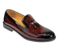 Mens Brown Black Real Leather Patent Tassel Loafers Shiny Wedding Dress Slip on Shoes [LSH-HY62-1-COFFEE-43]