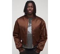 Mens Brown Boxy Fit Nylon Baby Bomber Jacket, Brown L