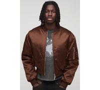 Mens Brown Boxy Fit Nylon Baby Bomber Jacket, Brown XL