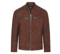 Mens Brown Buff Leather Café Racer Biker Jacket