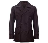 Mens Brown Cow Hide Leather Jacket Dr Who Naval German Pea Coat M