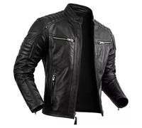 Mens Brown Distressed Leather Biker Jacket - Black Leather Moto Jacket For Men (UK, Alpha, XXS, Regular, Regular, Black)