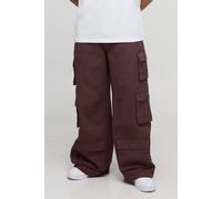 Mens Brown Extreme Baggy Rigid Multi Cargo Pocket Trousers, Brown 32