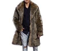 Men's Brown Faux Fur Coat Long Lapel Trench Coat Winter Long Jacket Thicken Warm Parka Outerwear Loose Fluffy Faux Fur Overcoat Fur Collar Cardigan Christmas Halloween Costume