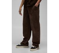 Mens Brown Fixed Waist Relaxed Fit Carpenter Heavyweight Suede Trousers, Brown 30R