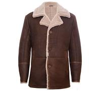 Mens Brown German Classic Real Sheepskin Shearling Leather Cromby Jacket Coat XS