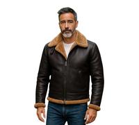 Mens Brown GingerB3 RAF Flying Shearling Sheepskin Leather Aviator Bomber Flying Jacket