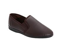 Mens Brown Grain PU Twin Gusset Slipper - Ivor - Brown - size UK Mens Size 9
