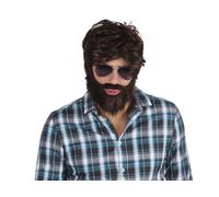 Mens Brown Hangover Wig Beard Moustache Kit Film Stag Do Party Fancy Dress Costu