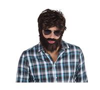 Mens Brown Hangover Wig Beard Moustache Kit Film Stag Do Party Fancy Dress Costume Outfit Accessory