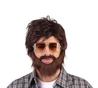 Mens Brown Hangover Wig Beard Moustache Kit Film Stag Do Party Fancy Dress Costume Outfit Accessory