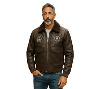 Men's Brown Leather Bomber Aviator Detachable Sheepskin Collar G-1 Pilot Jacket