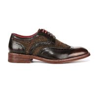 Men's Brown Leather Tweed Brogue Vintage Wingtip Derby Dress Shoes - Brown 8