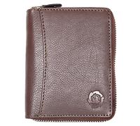 Men's Brown Metal Zip-around Genuine Leather Wallet HL