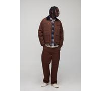 Mens Brown Oversized Boxy Overdyed Cargo Quilted Denim Jacket, Brown L