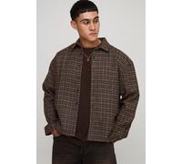 Mens Brown Oversized check Micro Check Overshirt, Brown S