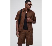 Mens Brown Oversized Collared Shirt & Relaxed Short Set, Brown M