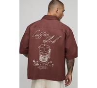 Mens Brown Oversized Half Sleeve Coffee Club Shirt, Brown XS