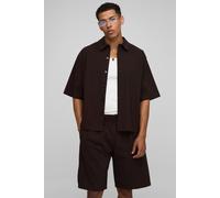 Mens Brown Oversized Half Sleeve Tech Stretch Shirt & Bermuda Short Set, Brown L