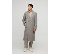 Mens Brown Oversized Longline Double Breasted Collarless Melton Overcoat, Brown M