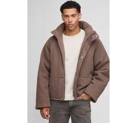 Mens Brown Oversized Mini Knitted Textured Detachable Hooded Puffer Jacket, Brown XS