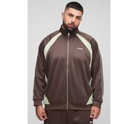 Mens Brown Plus Embroidered Regular Fit Track Jacket, Brown 3XL