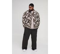 Mens Brown Plus Floral Tapestry Oversized Overshirt, Brown 3XL