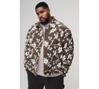 Mens Brown Plus Floral Tapestry Oversized Overshirt, Brown 4XL