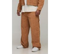 Mens Brown Plus Washed Cord Relaxed Fit Carpenter Trousers, Brown 42