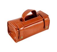 Men's Brown PU Leather Shaving Brush and Toiletry Bag Portable Cosmetic Pouch Sturdy Convenient for Travel