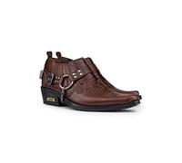 Mens Brown Real Leather Wincklepickers Snake Pattern Cowboy Riding Western Shoes with Cuban Heel and Leather Chain 8