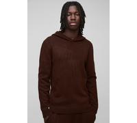 Mens Brown Regular Fit Brushed Knit Hoodie, Brown XS
