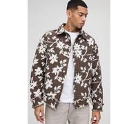 Mens Brown Regular Fit Floral Tapestry Overshirt, Brown XL