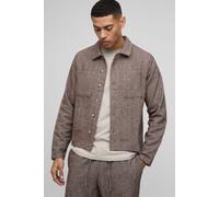 Mens Brown Regular Fit Herringbone Cargo Pocket Harrington, Brown S