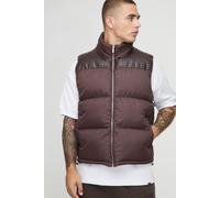 Mens Brown Regular Fit PU Yoke Nylon Panel Gilet, Brown M