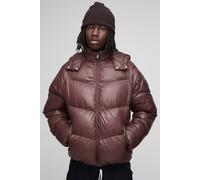 Mens Brown Regular Fit Sheen Panelled Hooded Funnel Puffer Jacket, Brown L