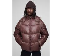Mens Brown Regular Fit Sheen Panelled Hooded Funnel Puffer Jacket, Brown S
