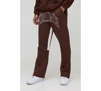 Mens Brown Regular Fit Worldwide Embroidered Contrast Stitch Gusset Jogger, Brown S