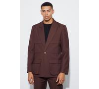 Mens Brown Relaxed Fit Cargo Blazer, Brown 38
