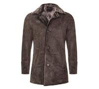 Men's Brown Sheepskin Real Shearling Classic Suede Leather Pea Coat L