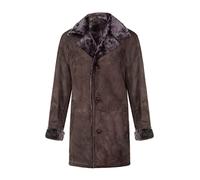 Men's Brown Sheepskin Real Shearling Classic Suede Leather Pea Coat M