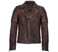 Men's Brown Slim Fit Brando Style Double Cross Zip 100% Leather Biker Jacket