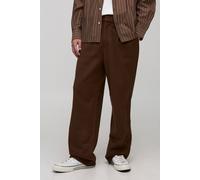 Mens Brown Straight Let Melton Half Fixed Waist Trouser, Brown M