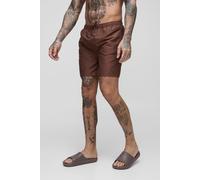 Mens Brown Tall Embroidered Short Length Regular Fit Swim Shorts, Brown M