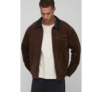 Mens Brown Tall Oversized Boxy Contrast Collar Faux Suede Harrington Jacket, Brown M