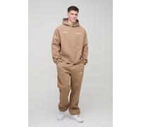 Mens Brown Tall Oversized Boxy Man Wash Hooded Tracksuit, Brown M
