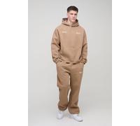 Mens Brown Tall Oversized Boxy Man Wash Hooded Tracksuit, Brown S