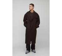 Mens Brown Tall Oversized Double Breasted Trench Overcoat in Chocolate, Brown L