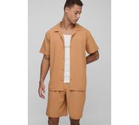 Mens Brown Tall Scuba Twill Regular Fit Shirt and Relaxed Short Set, Brown XL