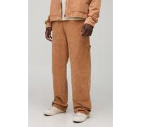 Mens Brown Tall Washed Cord Relaxed Fit Carpenter Trousers, Brown 36
